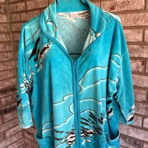 Vintage SOFT Aqua White Brown Tropical Towel robe krona